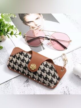 Target Houndstooth Sunglasses Case with Brown Trim and Gold Accent